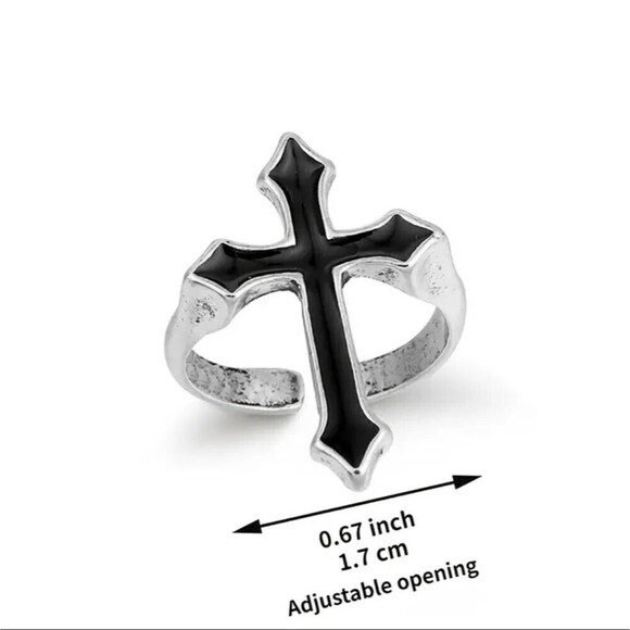 Black cross adjustable ring crucifix - Picture 5 of 5